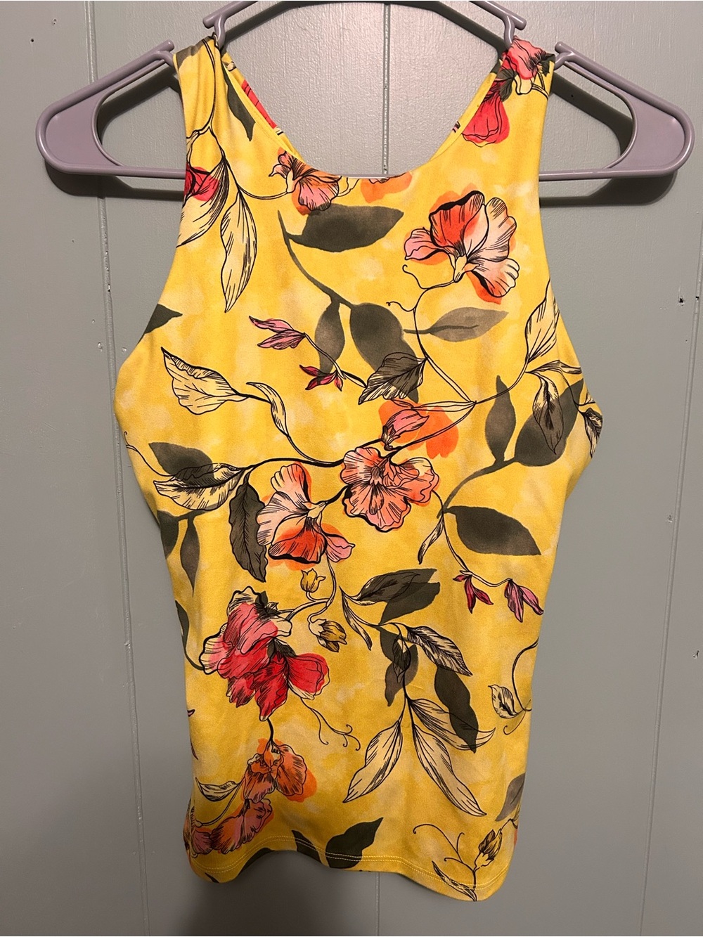 Athleta Yellow Floral High-Neck Tank Top